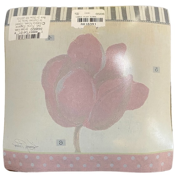 NEW by Artist Kimberly Poloson 6x6 Glass Red Tulip Plate. Circa 2007 - Picture 5 of 6